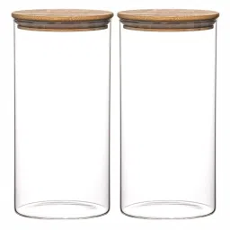Goodhomes Transparent Glass Storage Jar with Wooden Lid - Set of 2 image 3