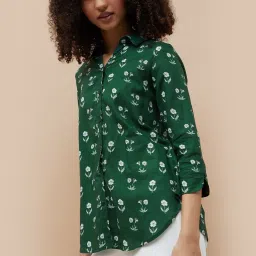 Colour Me By Melange Green Cotton Regular Fit Floral Print Tunic image 3