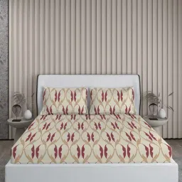 Boutique Living Riviera Purple Cotton 150 TC King Flat Bed Sheet With 2 Pillow Covers-image-1