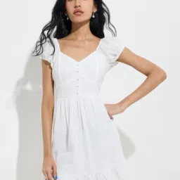 nuon women Nuon by Westside White Schiffli Cotton A-Line Dress image 1