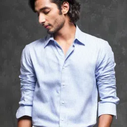 Rare Rabbit Blue Cotton Checked Regular Fit Formal Shirt image 2