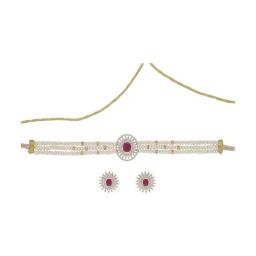 Sri Jagdamba Pearls Kashvi Pearl White & Pink Alloy Necklace & Earring Set-picture-21