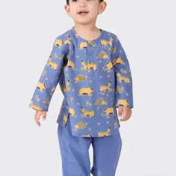 Fabindia Kids Blue & Yellow Cotton Printed Full Sleeves Kurta Set-picture-33