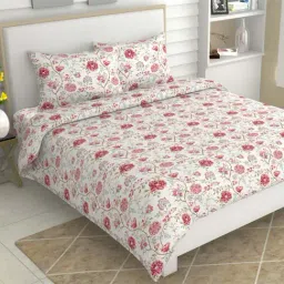 Haus & Kinder Red Cotton 186 TC King Bedsheet with 2 Pillow Covers-picture-30