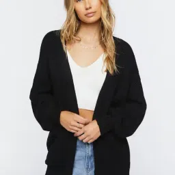 Forever 21 Black Cotton Full Sleeves Cardigans-image-20