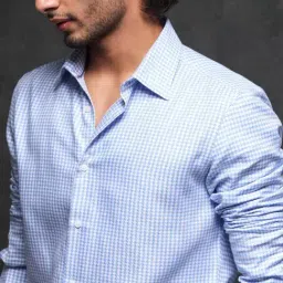 Rare Rabbit Blue Cotton Checked Regular Fit Formal Shirt image 5