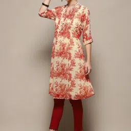 Biba Cream & Red Floral Print A Line Kurta image 3