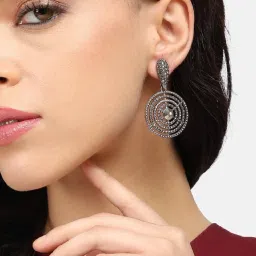 Sohi women's crystal circular lined drop earrings silver image 3