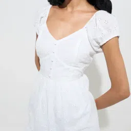 nuon women Nuon by Westside White Schiffli Cotton A-Line Dress image 5