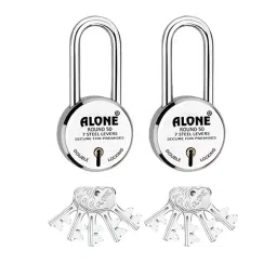 ALONE LOCKS Round 50 mm Alloy Steel Chrome 10 Same Keys Double Locking Padlock (Pack of 2)-picture-34