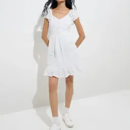 nuon women Nuon by Westside White Schiffli Cotton A-Line Dress image 4