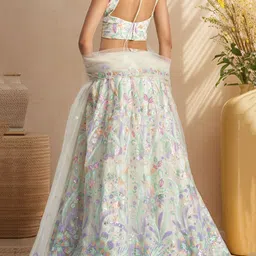 ETHNIC PLUS Embroidered Sequinned Semi-Stitched Lehenga & Unstitched Blouse With Dupatta image 5