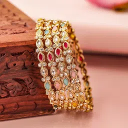 Rubans Set Of 4 Gold-Tone Plated Multi Bangles for Women image 3