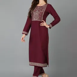 Vaamsi Maroon Embellished Straight Kurta image 3