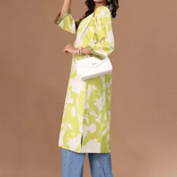 Varanga Lime Green Cotton Regular Fit Printed Kurta image 3