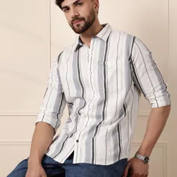 WROGN Men Comfort Slim Fit Opaque Striped Casual Shirt-picture-25