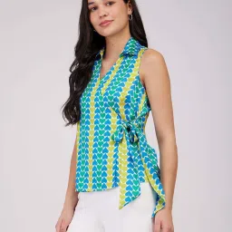 Fablestreet Blue & Yellow Printed Wrap Top image 3