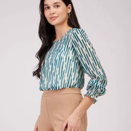 Fablestreet Teal Green & White Printed Top image 3