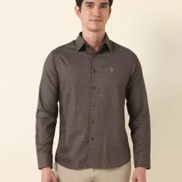 U.S. Polo Assn. Brown Cotton Regular Fit Printed Shirt-image-26