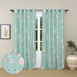 Haus & Kinder Floral Blue Cotton Curtains-picture-20