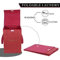 Aura Maroon & Beige Printed Foldable Laundry Bag With Lid & Handles - 75 L image 2