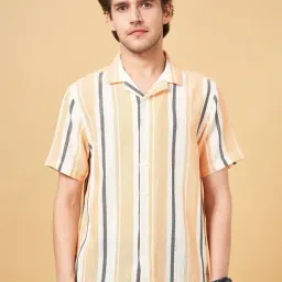 People by Pantaloons Mock Orange Slim Fit Striped Shirt-picture-45