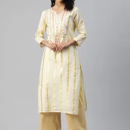 READIPRINT FASHIONS Beige Cotton Embroidered Straight Kurta-image-0