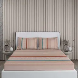 Boutique Living Signature Sateen Pink Cotton 300 TC King Flat Bed Sheet With 2 Pillow Covers-image-36