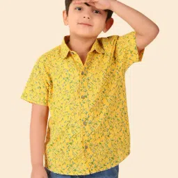 Fabindia Kids Yellow Printed Shirt-image-77