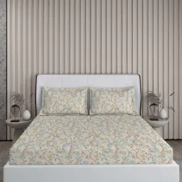 Boutique Living Signature Sateen Blue Cotton 300 TC King Flat Bed Sheet With 2 Pillow Covers-picture-10