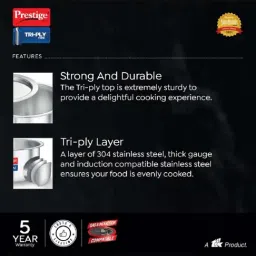 Prestige Silver Tri-Ply 14 cm Induction Compatible Tope With Lid (1 L) - Set of 1 image 5