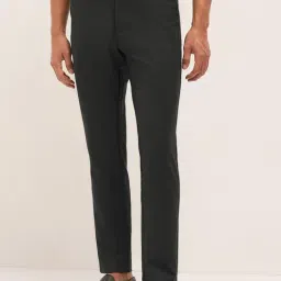 The Bear House Grey Textured Slim Fit Trousers-image-82