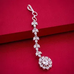 Kushal's Fashion Jewellery Rhodium-Plated Zircon Studded Maang Tikka-picture-10