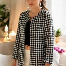 IUGA Checked Printed Open Front Shrug-image-5