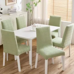 HOMETHREADS 6 Pcs Green Textured Elasticated Stretchable Chair Covers-picture-21