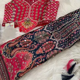 NKV Girls Printed Mirror Work Lehenga With Blouse & Dupatta image 3