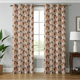 UrbanArts Brown Printed Wrinkle Free Window Room Darkening Eyelet Curtains image 4