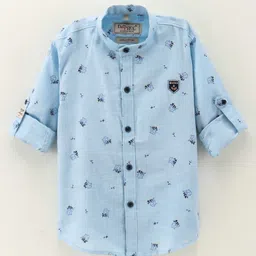 Dapper Dudes Full Sleeves Printed Shirt - S.Blue - 4 - Cotton Mixes or Cotton Poly - (4 to 5 Years)-picture-37