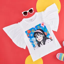 Pantaloons Junior Flutter Sleeves Girl Printed Top - White-picture-27