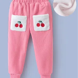 Kookie Kids Full Length Lounge Pant with Cherry Embroidery & Pockets Detailing - Pink-picture-22