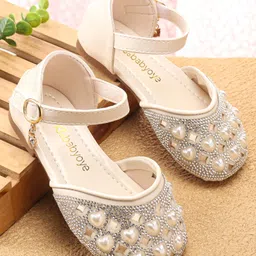 Babyoye Velcro Closure Sandal With Pearl Applique - Beige-picture-18