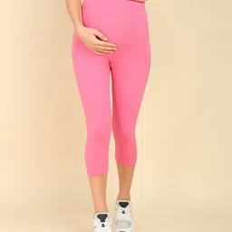 Zelena Ultra Stretch Solid Maternity Capri - Pink-image-54