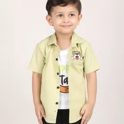 Polka Tots Cotton Half Sleeves Dog Printed  Shirt  - Yellow-picture-34