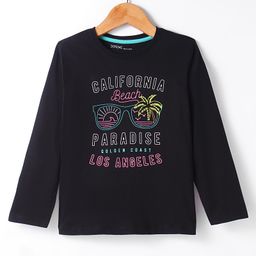 Doreme Single Jersey Knit Full Sleeves Text Printed T-Shirt - Black-picture-1