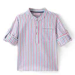 Babyhug Cotton Woven Full Sleeves Mandarin Collar Striped Kurta Shirt - Multicolor-picture-24