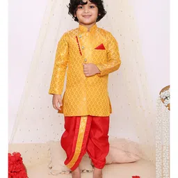 KID1 Full Sleeves Motif Foil Printed Kurta With Dhoti - Yellow & Red-picture-11