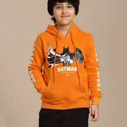 Kidsville DC Comics Featuring Full Sleeves Batman Printed Hoodie - Orange image 1