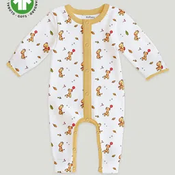 Kidbea 100% Organic Cotton Full Sleeves Giraffe Printed Romper -Brown image 1