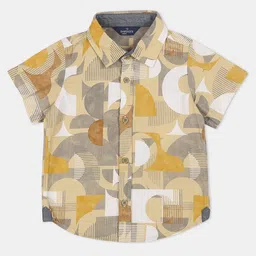 INFINITY Cord Cotton Half Sleeves Abstract Printed Shirt - Khaki-picture-13