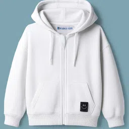 kookie kids india Kookie Kids Terry Knit Full Sleeves Solid Hooded Sweatjacket With Kangaroo Pockets - White-picture-12